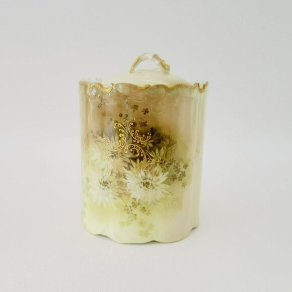Antique Rosenthal Monbijou Brown & Green Floral Biscuit Cracker Cookie Jar - Picture 1 of 16